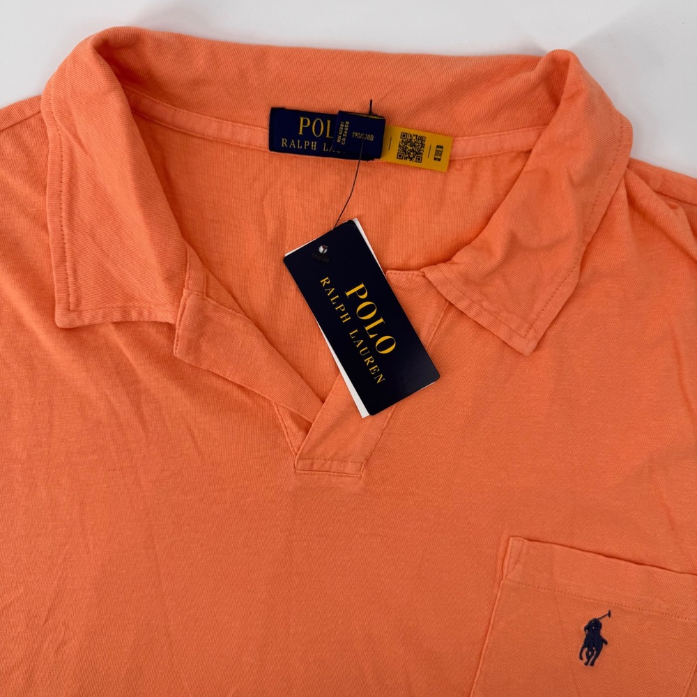 Polo Ralph Lauren Polo Shirt Mens XXL Orange Cotton Linen Short Sleeve Pocket